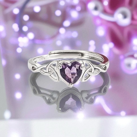 925 Sterling Silver Jewelry - Stunning 925 Sterling Silver Heart Ring with Purple Gemstone - NWOT